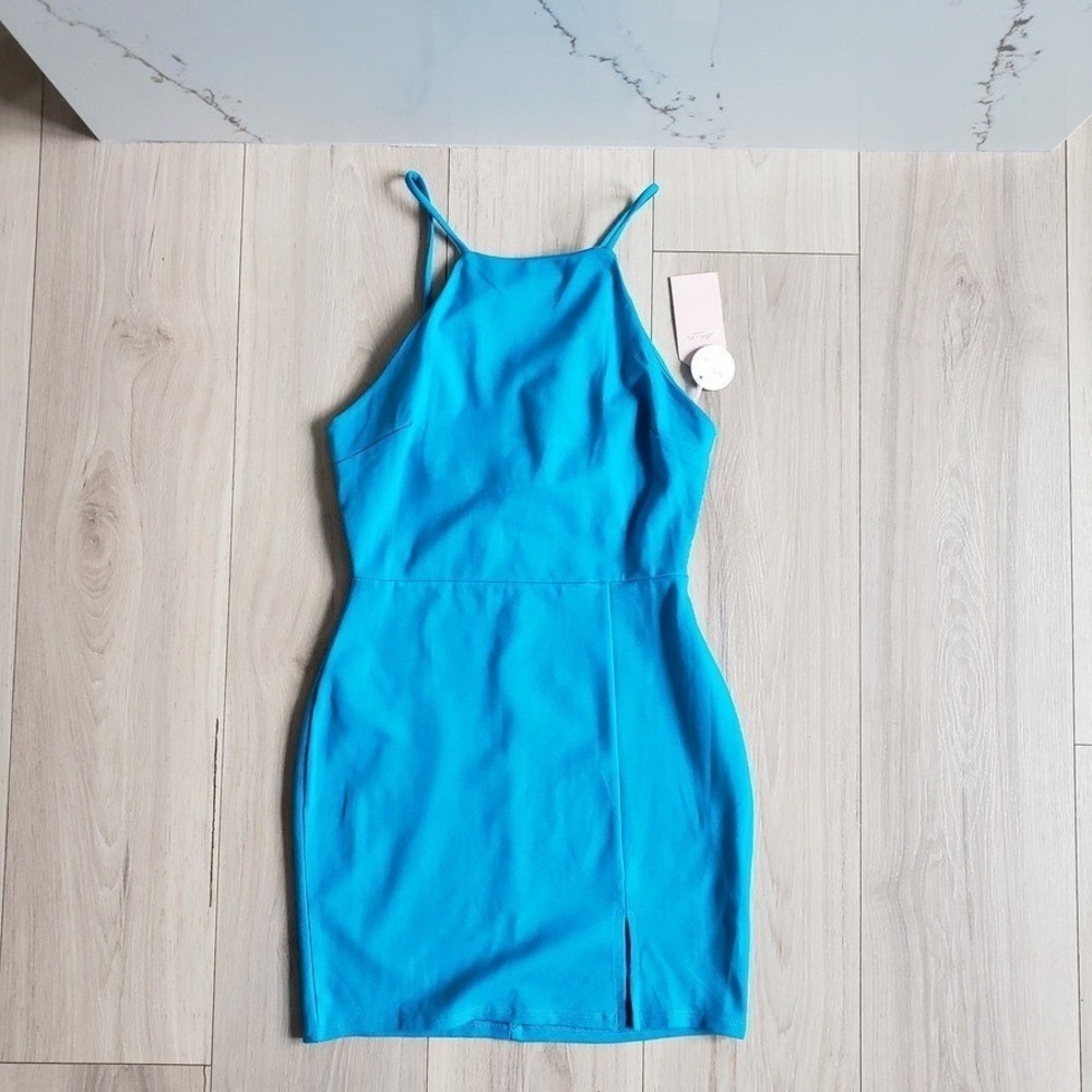 Blashe Dress Womens S Blue Bodycon‎ Mini Strappy Open Back Summer Party